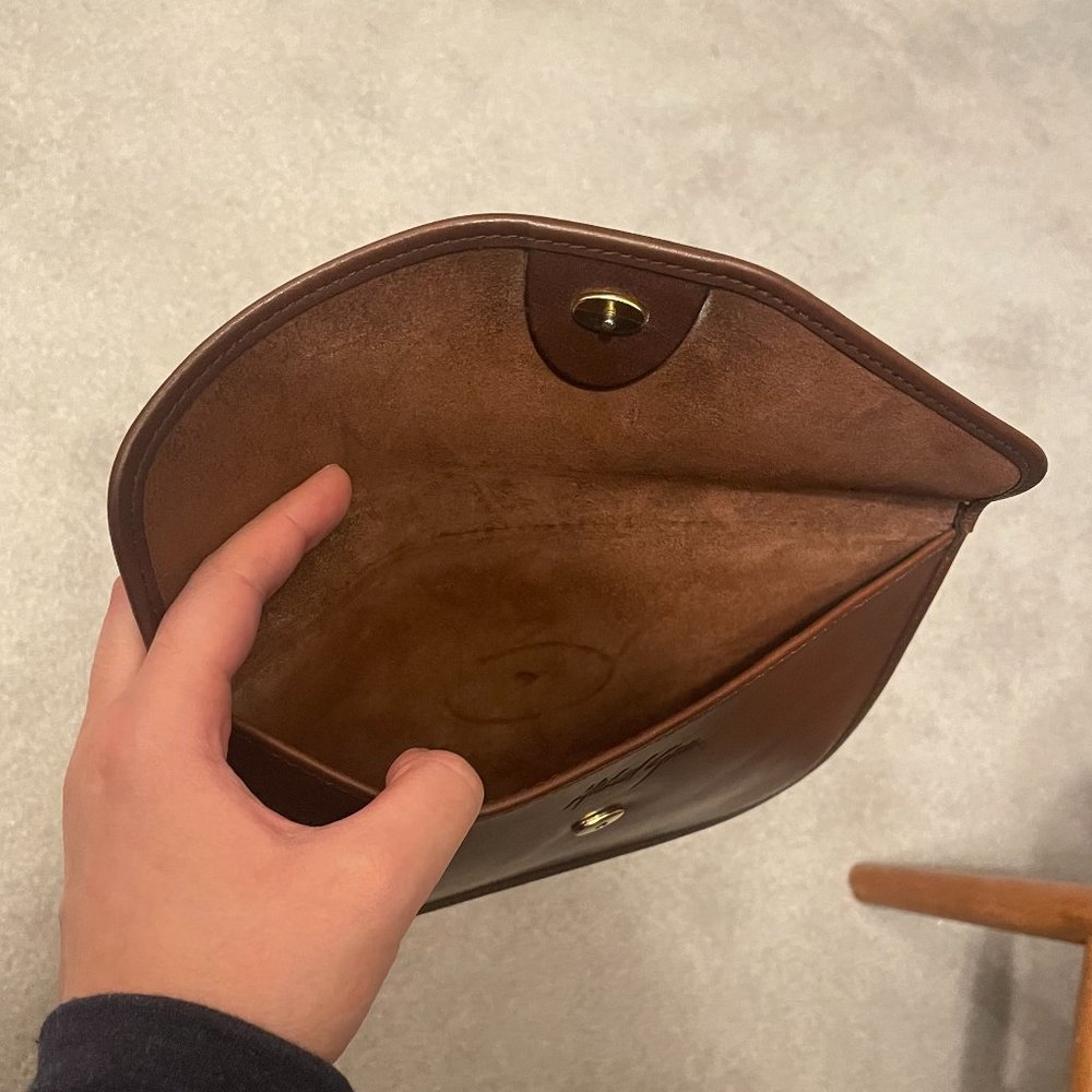 Michael Green Vintage Leather Brown Envelope Clutch Purse - Picture 5 of 5